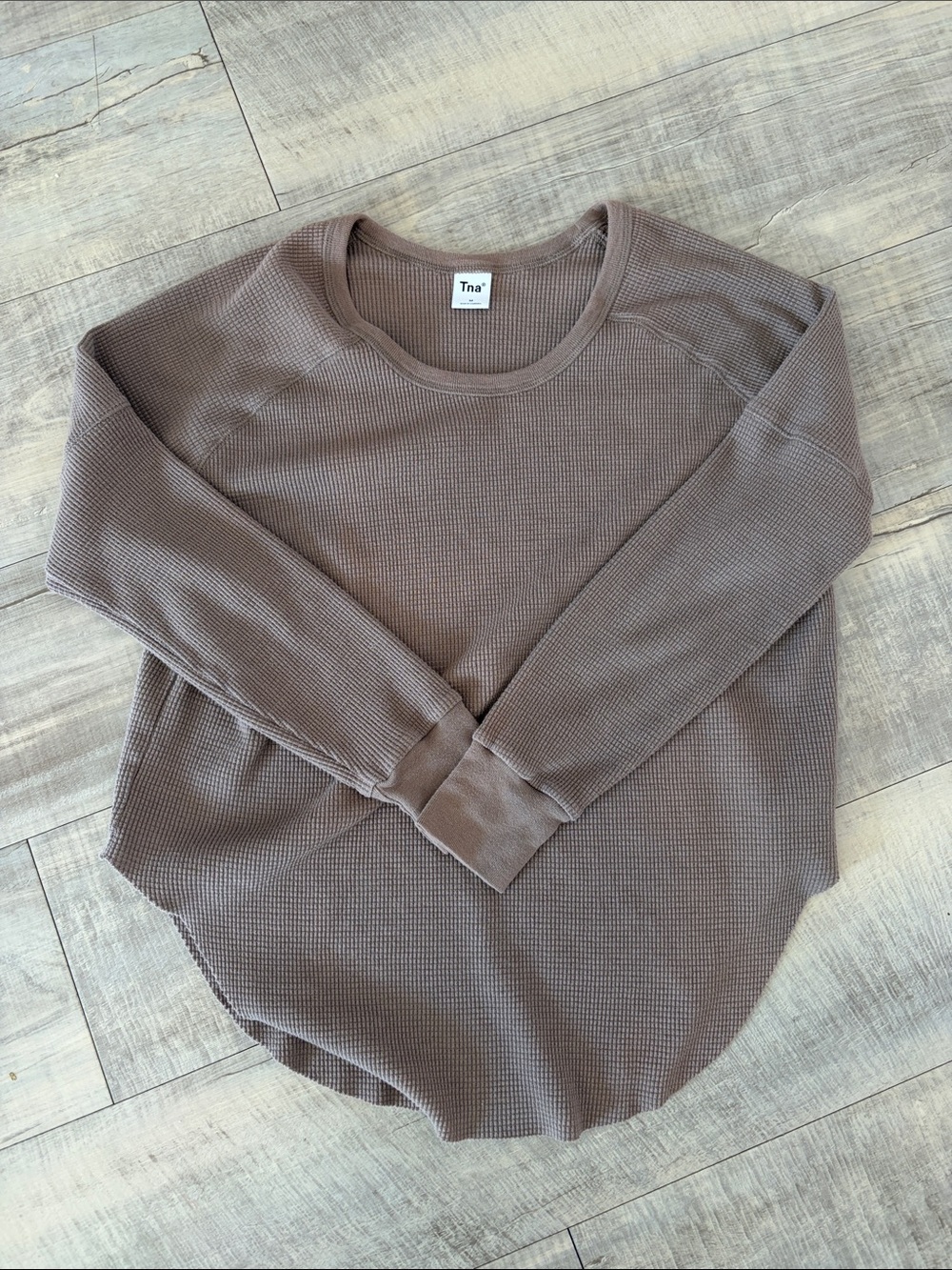 TNA Waffle Knit Long Sleeve Top - Taupe Brown